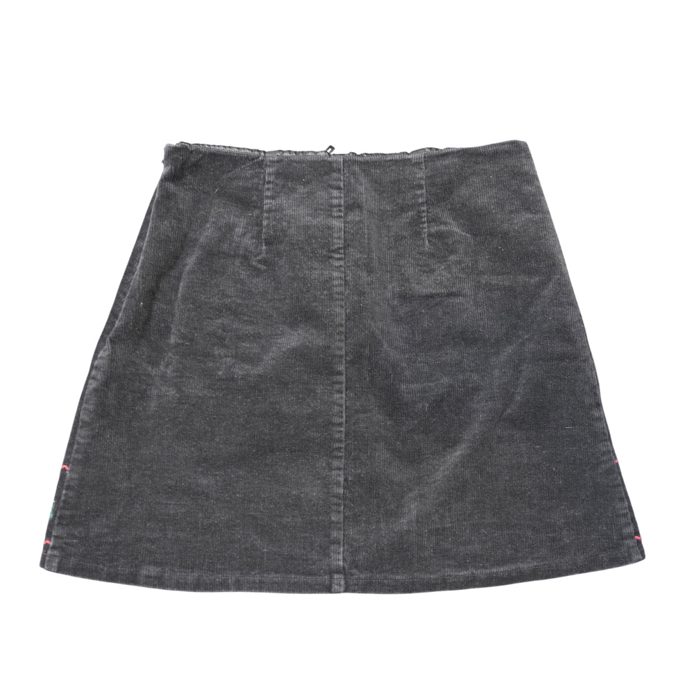 Black Mini Skirt Sz S Embroidered Floral Corduroy Lined Cotton Skater - Picture 3 of 11